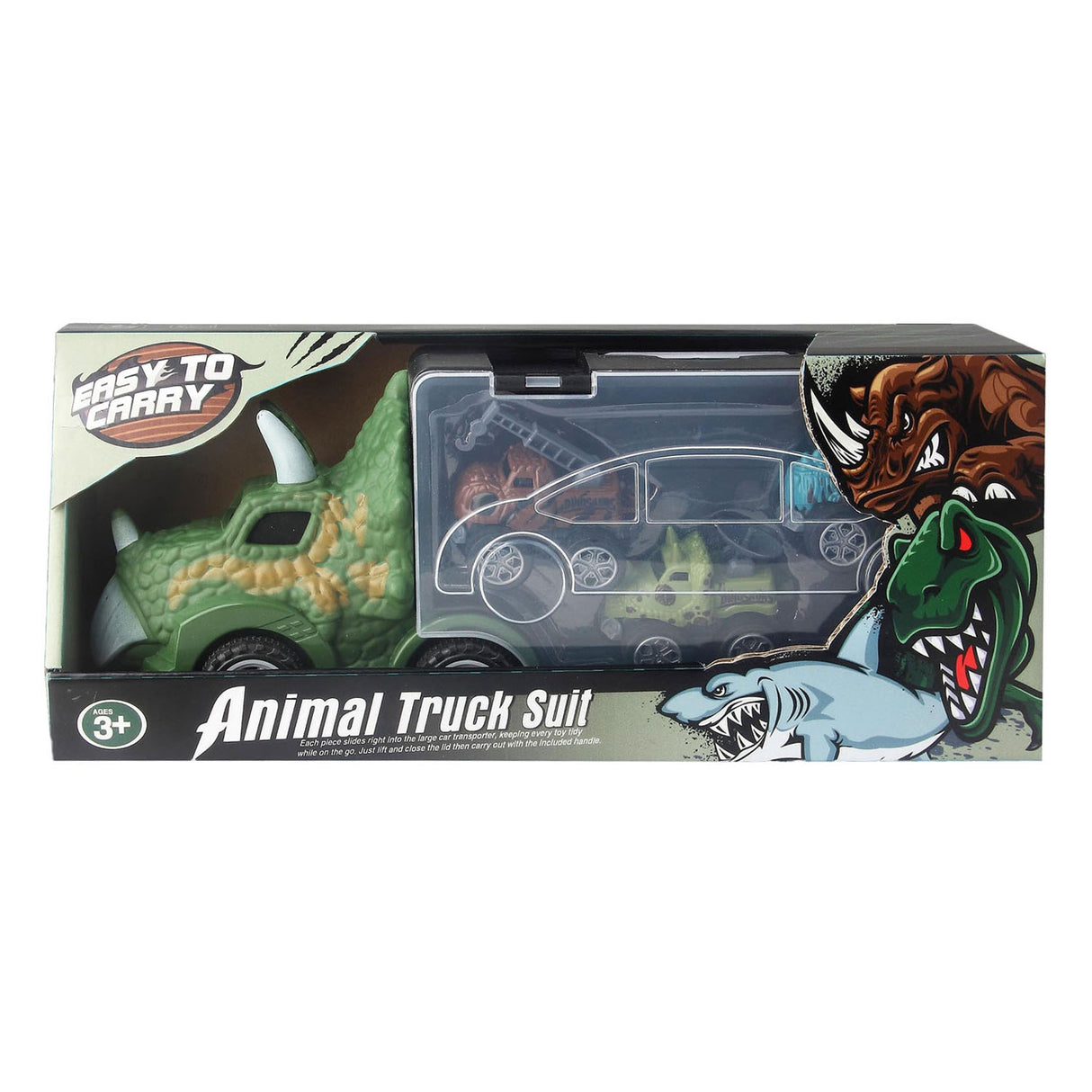 Transporteur Dino avec camions monstres