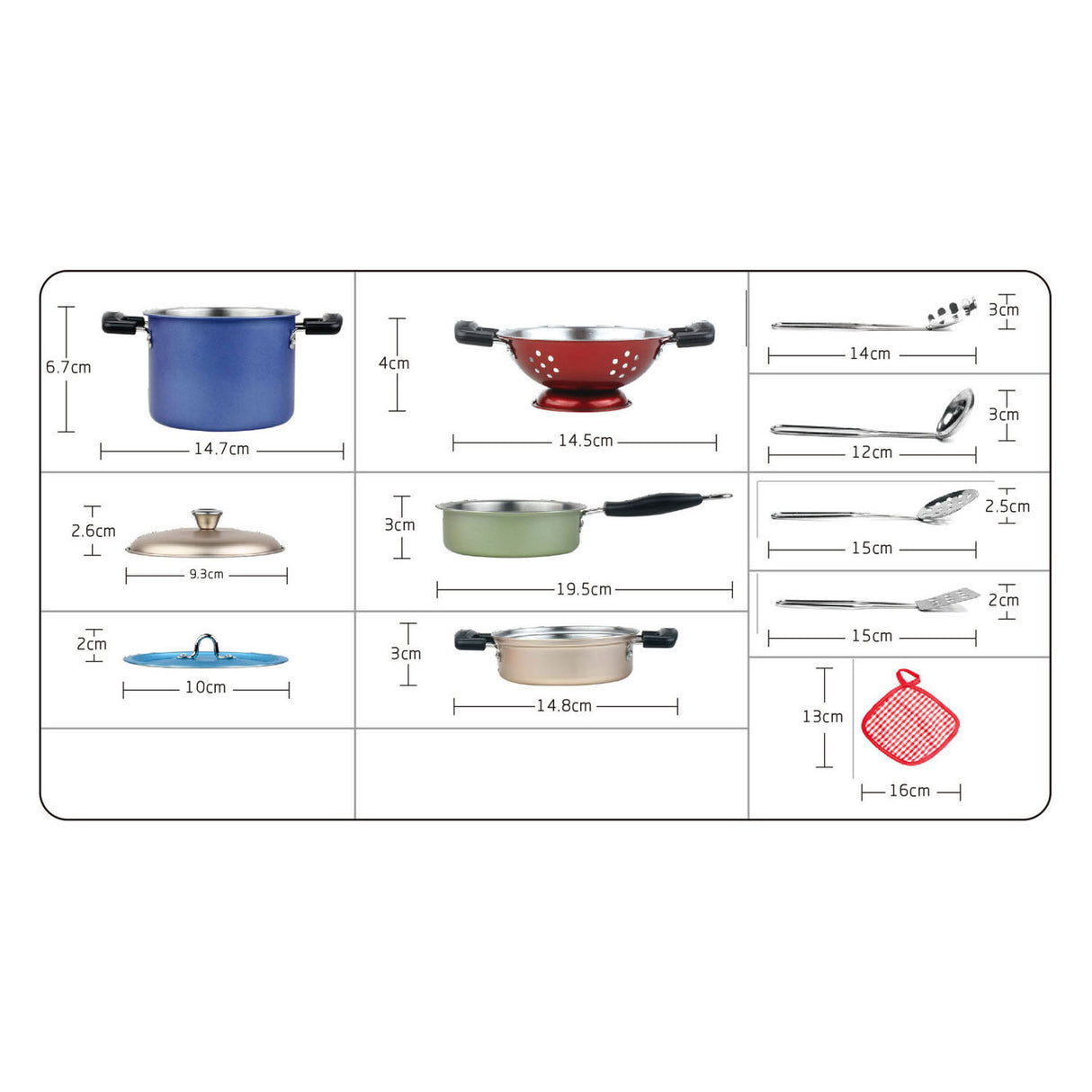 Set de casseroles en acier inoxydable avec accessoires, 11 pièces.