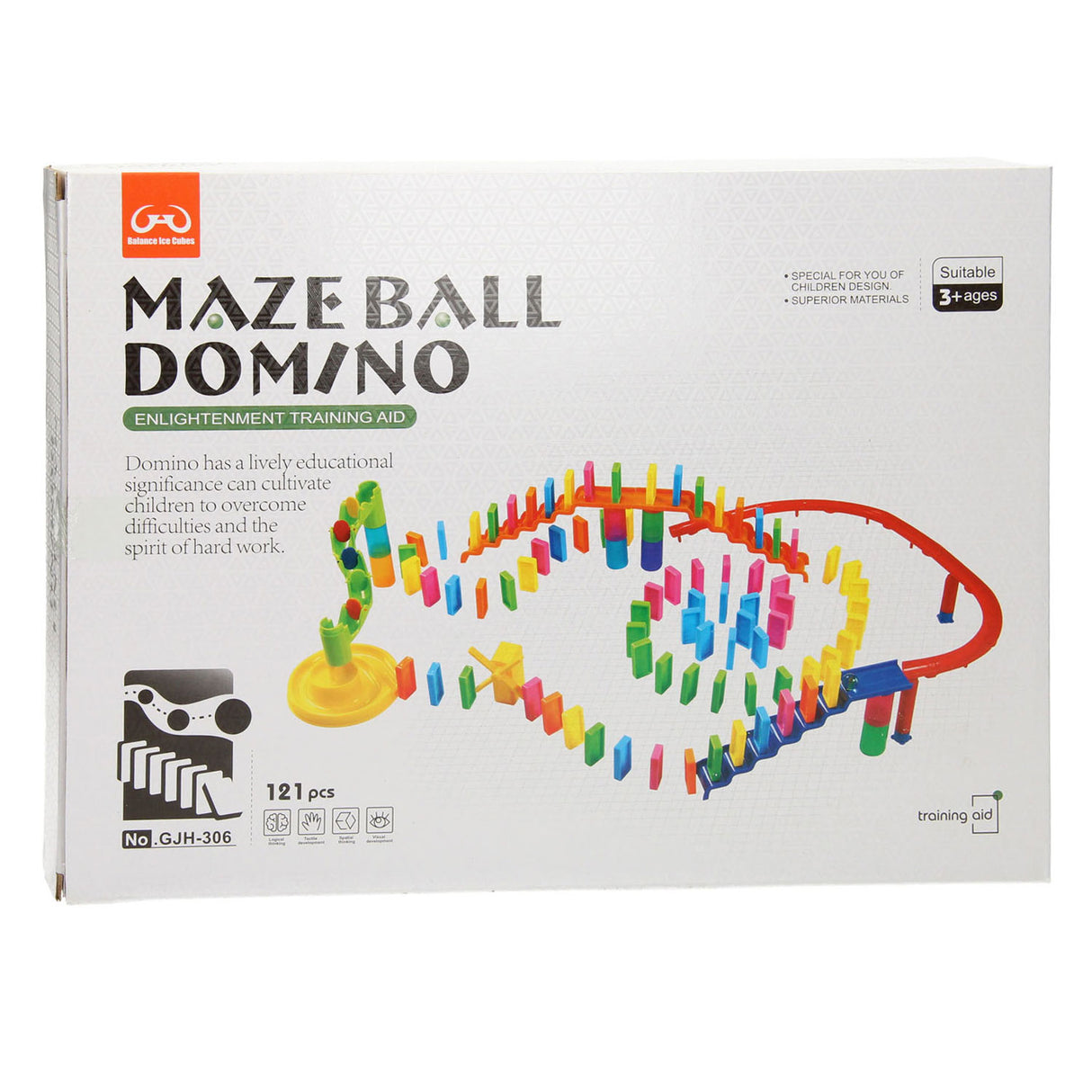 Jeu de dominos en forme de piste de marbre, 121 pièces.