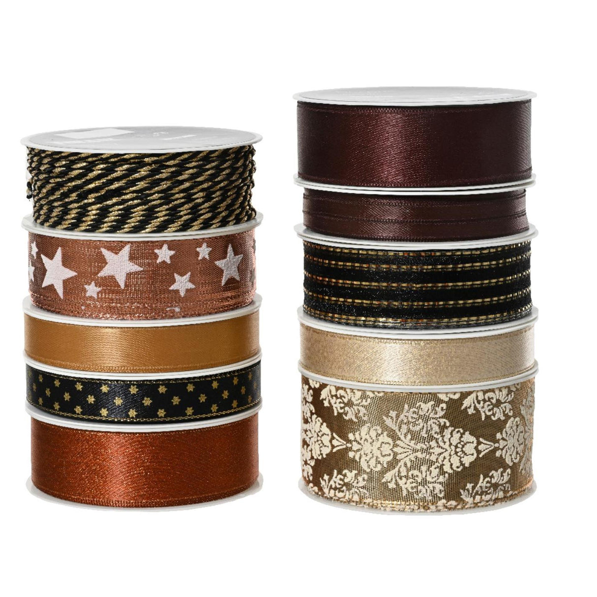 Decoris ruban polyester 10 assortis noir or