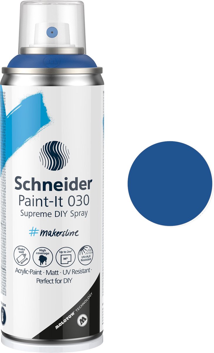 Schneider papeterie Schneider peinture en aérosol - paint-it 030 - peinture en aérosol bricolage - peinture acrylique - 200 ml - bleu - s-ml03050025