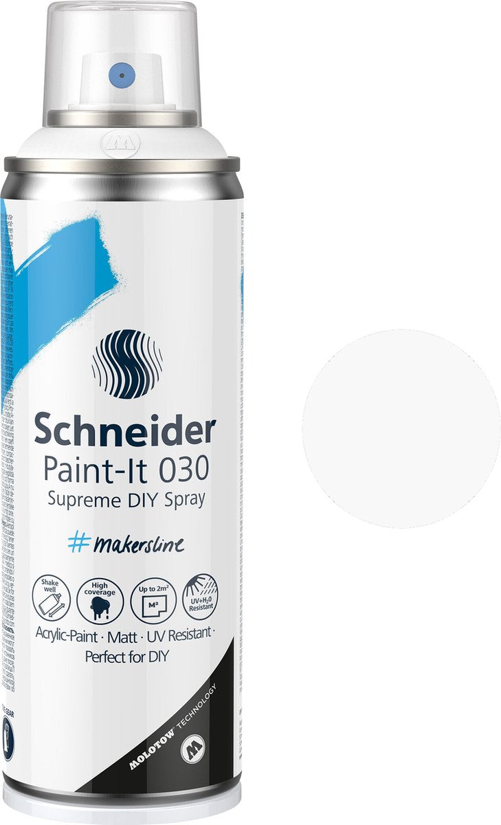 Schneider papeterie Schneider peinture en aérosol - paint-it 030 - peinture en aérosol bricolage - peinture acrylique - 200 ml - blanc - s-ml03050008