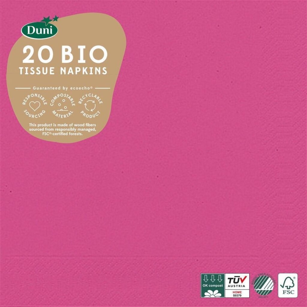 Serviettes Duni bio 3 couches 33 x 33 cm papier fuchsia 20 pièces