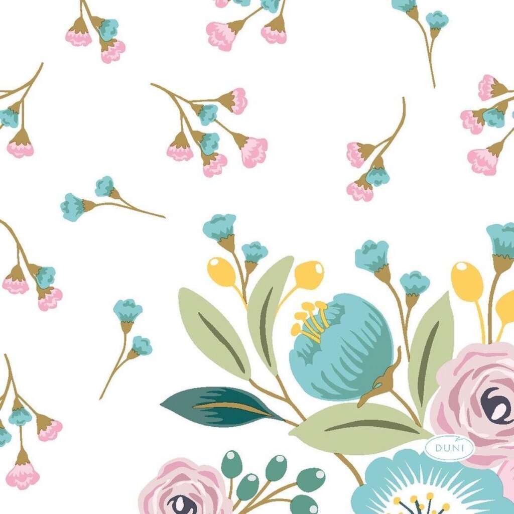 Serviettes Duni blooms 3 couches 24 x 24 cm rose bleu 20 pièces