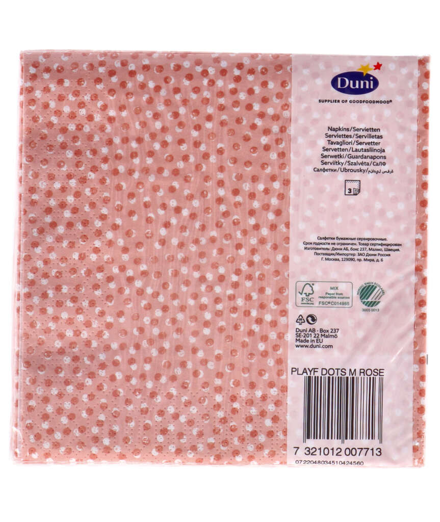 Serviettes Duni pois ludiques rose douce 33x33 cm | 4 pièces