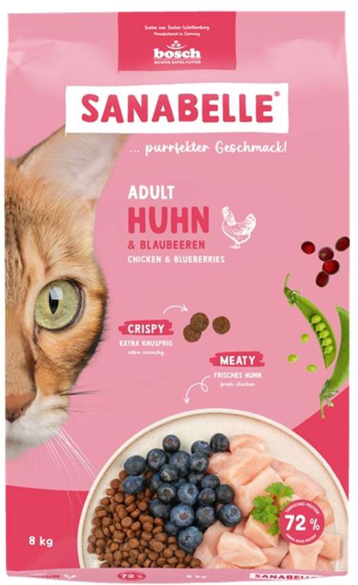 Sanabelle Bosch Adult Volaille – nourriture sèche pour chat – sans blé – riche en volaille – peau saine, pelage brillant – 8 kg