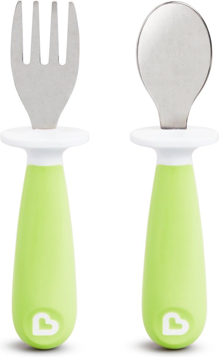 Munchkin kinderbestek vork en lepel voor peuters – raise - 2-delig - vanaf 12 maanden - roestvrijstalen bestekset - groen