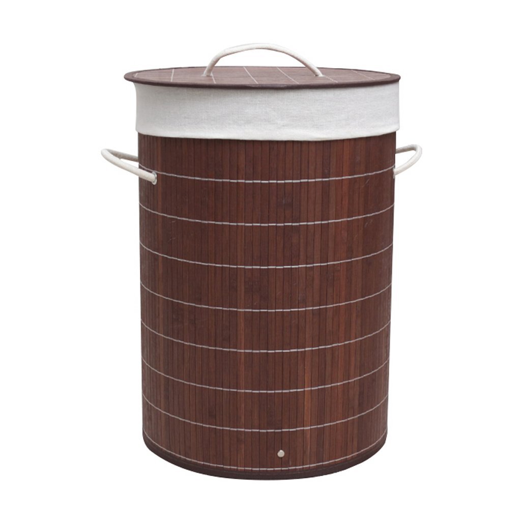Homestyle pro panier à linge rond pliant en bambou 35x50 cm marron blanc