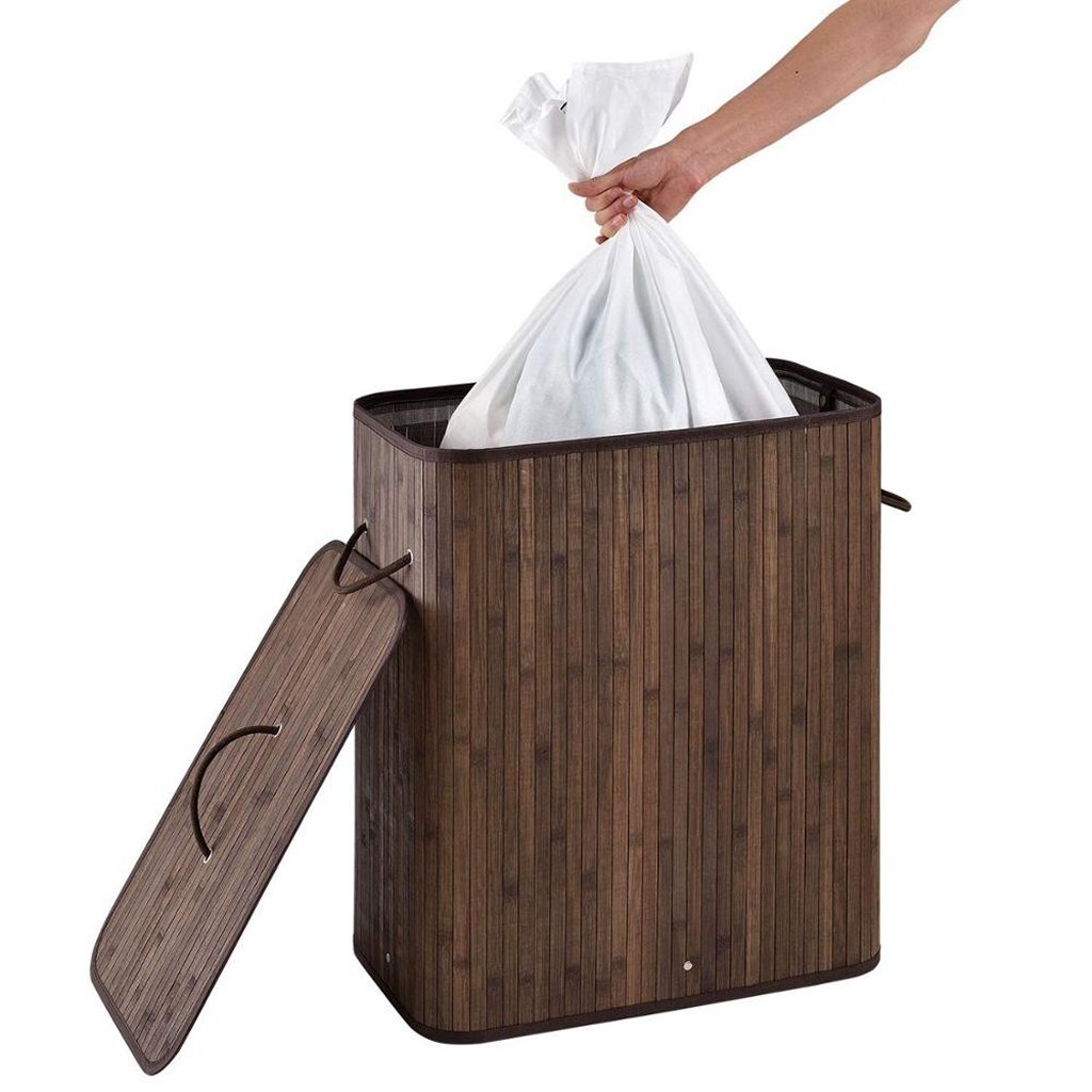 Homestyle pro panier à linge rectangulaire en bambou + texte 52x32x63 cm marron blanc