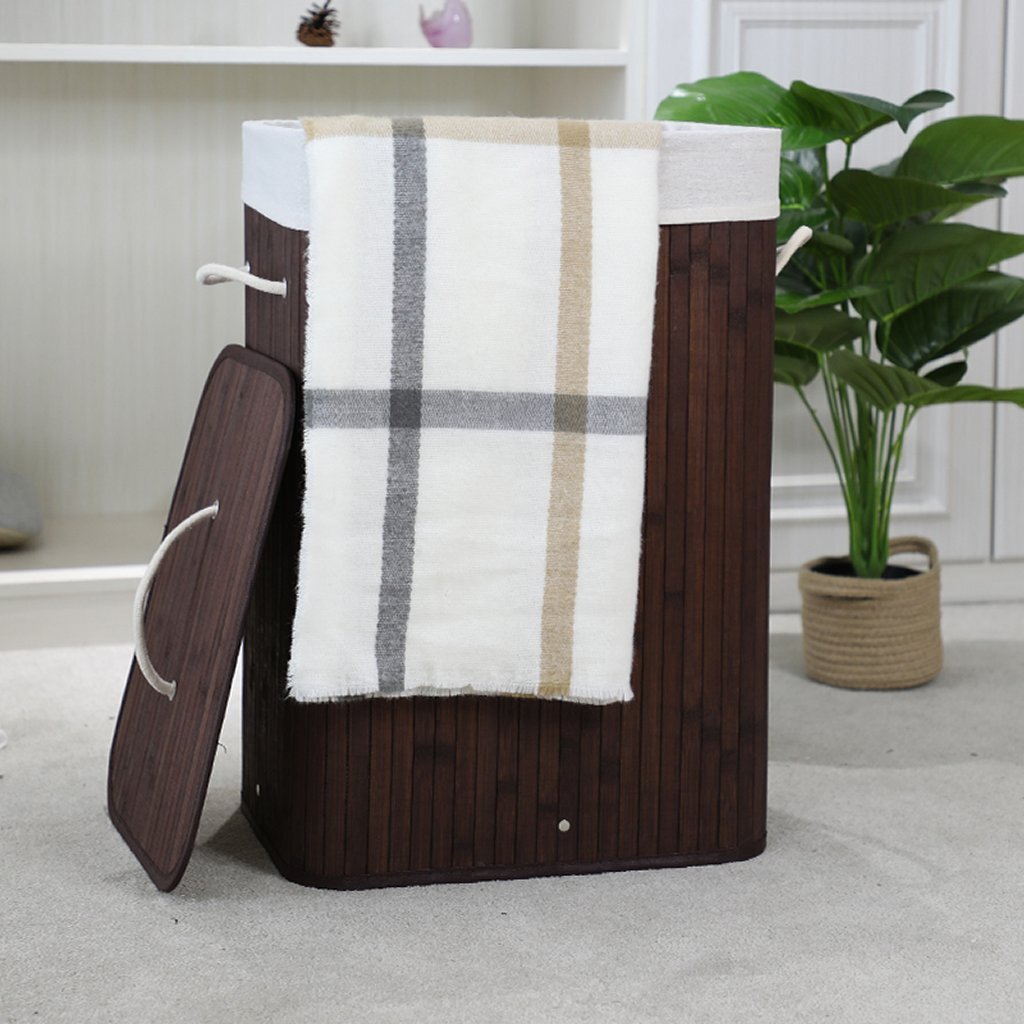 Panier à linge rectangulaire en bambou Homestyle pro 40x30x60 cm marron blanc