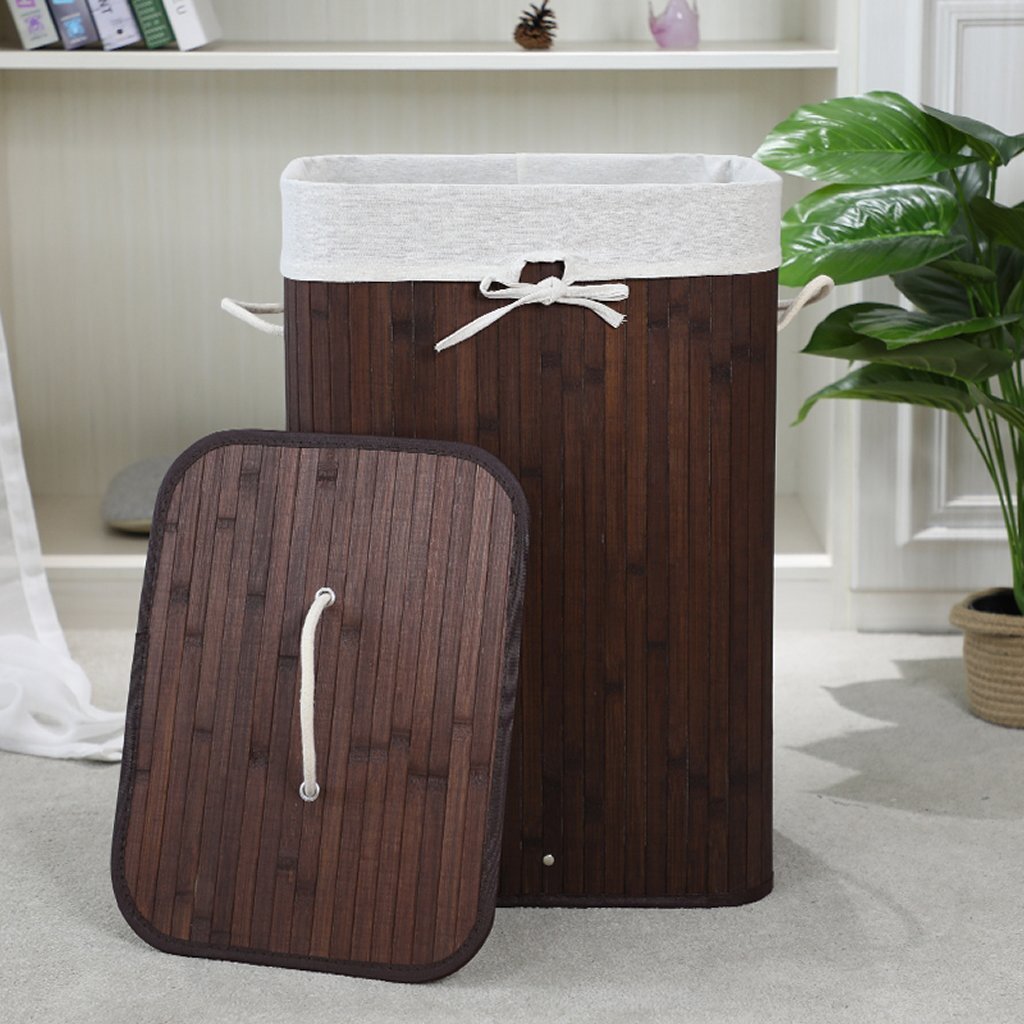 Panier à linge rectangulaire en bambou Homestyle pro 40x30x60 cm marron blanc