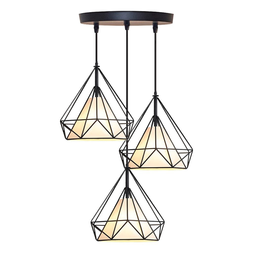 Homestyle Pro Homestyle MK024-B Lampes suspendues industrielles en forme de diamant Noir Blanc Métal