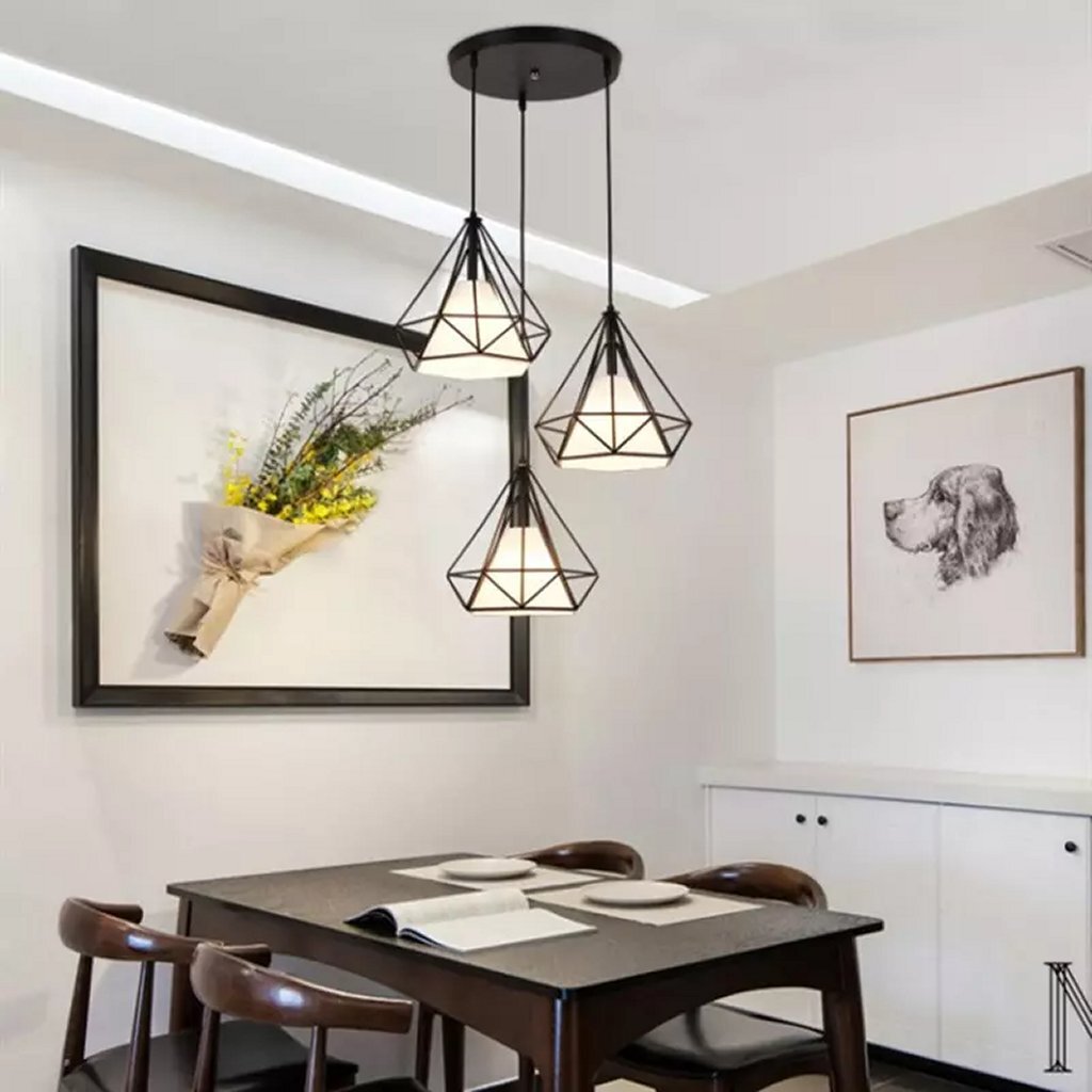 Homestyle Pro Homestyle MK024-B Lampes suspendues industrielles en forme de diamant Noir Blanc Métal