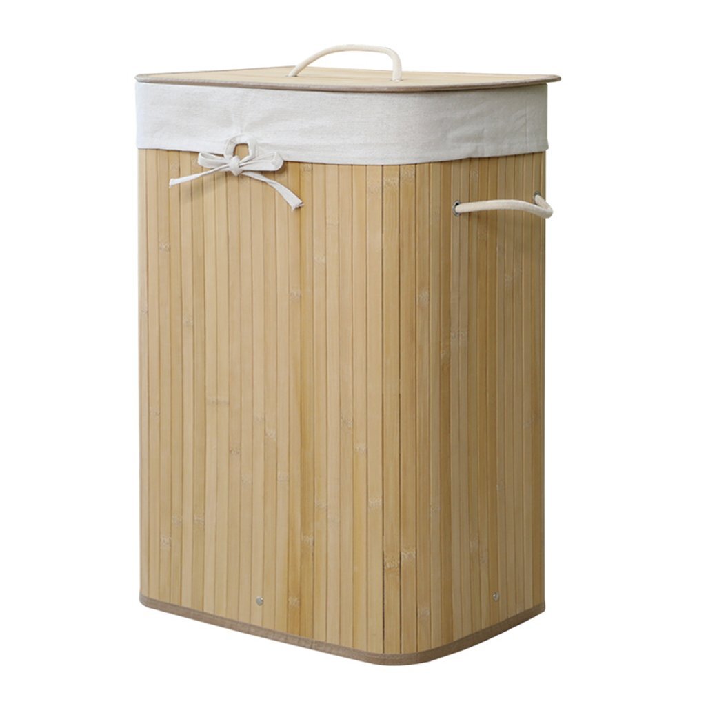 Panier à linge rectangulaire en bambou Homestyle pro 40x30x60 cm blanc naturel