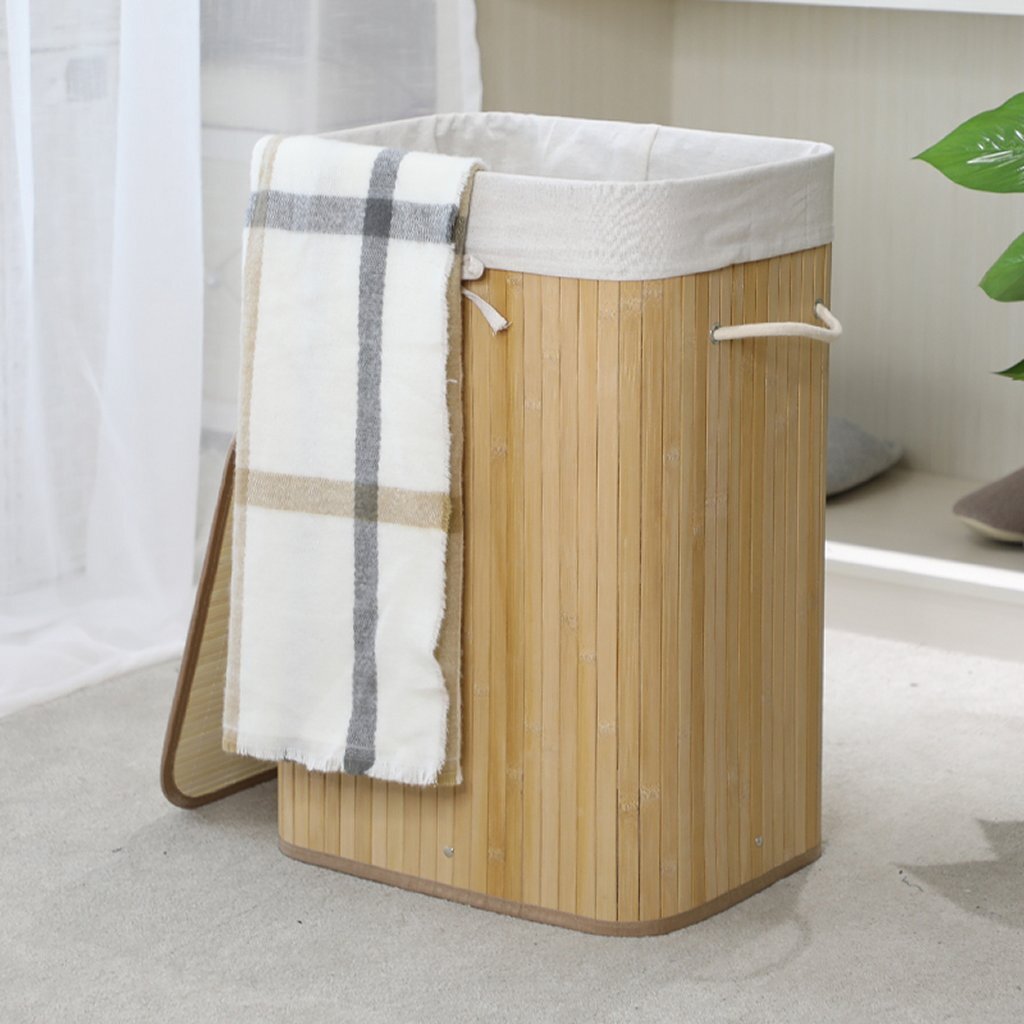 Panier à linge rectangulaire en bambou Homestyle pro 40x30x60 cm blanc naturel