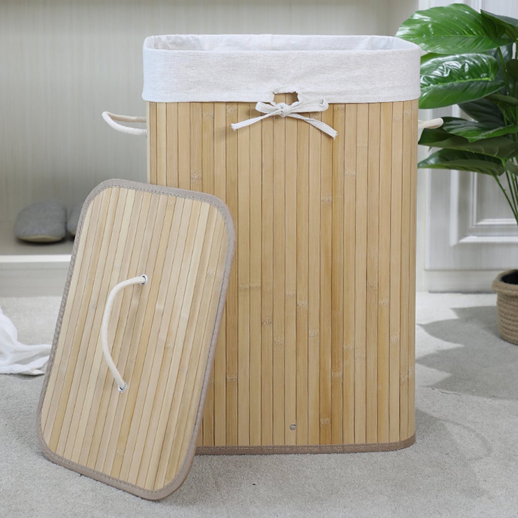 Panier à linge rectangulaire en bambou Homestyle pro 40x30x60 cm blanc naturel