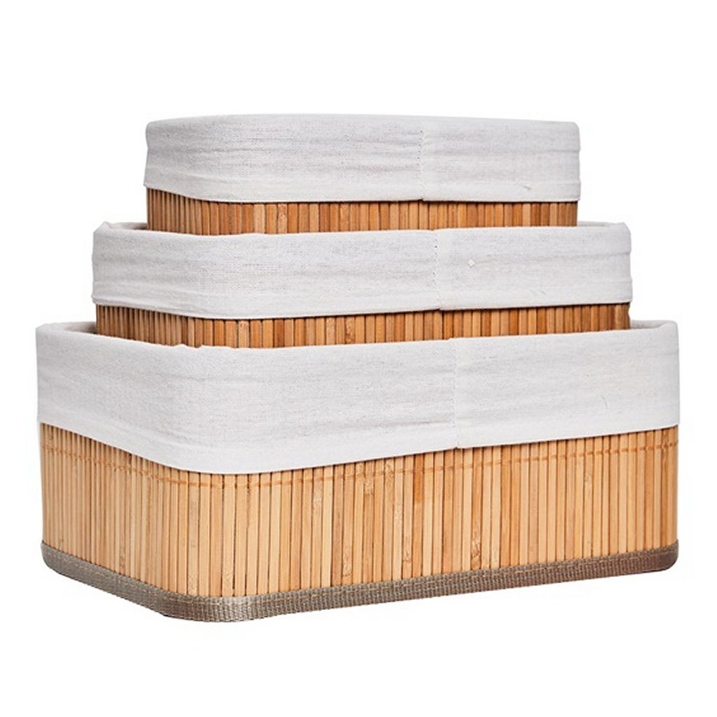 Homestyle Pro Paniers de rangement en bambou Homestyle 3 pièces blanc naturel
