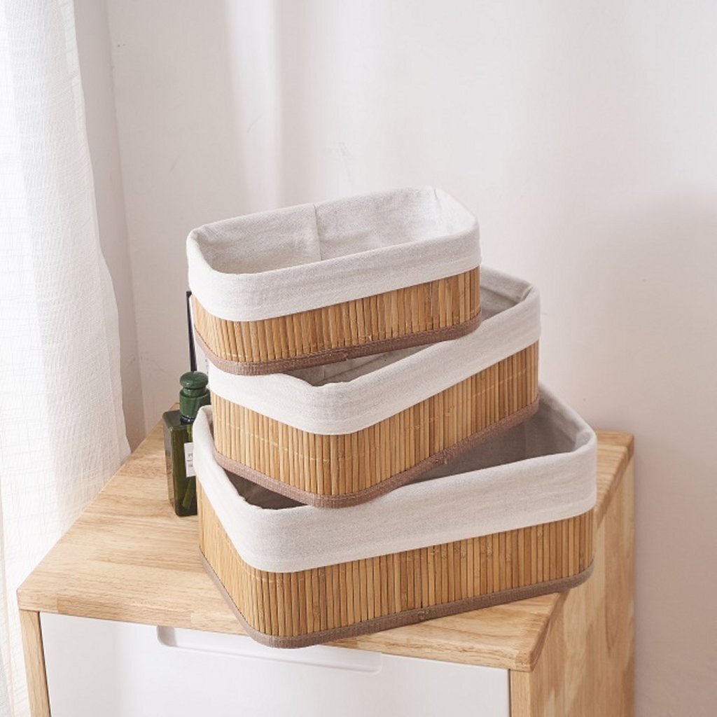 Homestyle Pro Paniers de rangement en bambou Homestyle 3 pièces blanc naturel