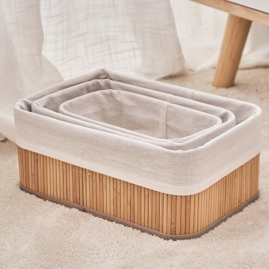 Homestyle Pro Paniers de rangement en bambou Homestyle 3 pièces blanc naturel