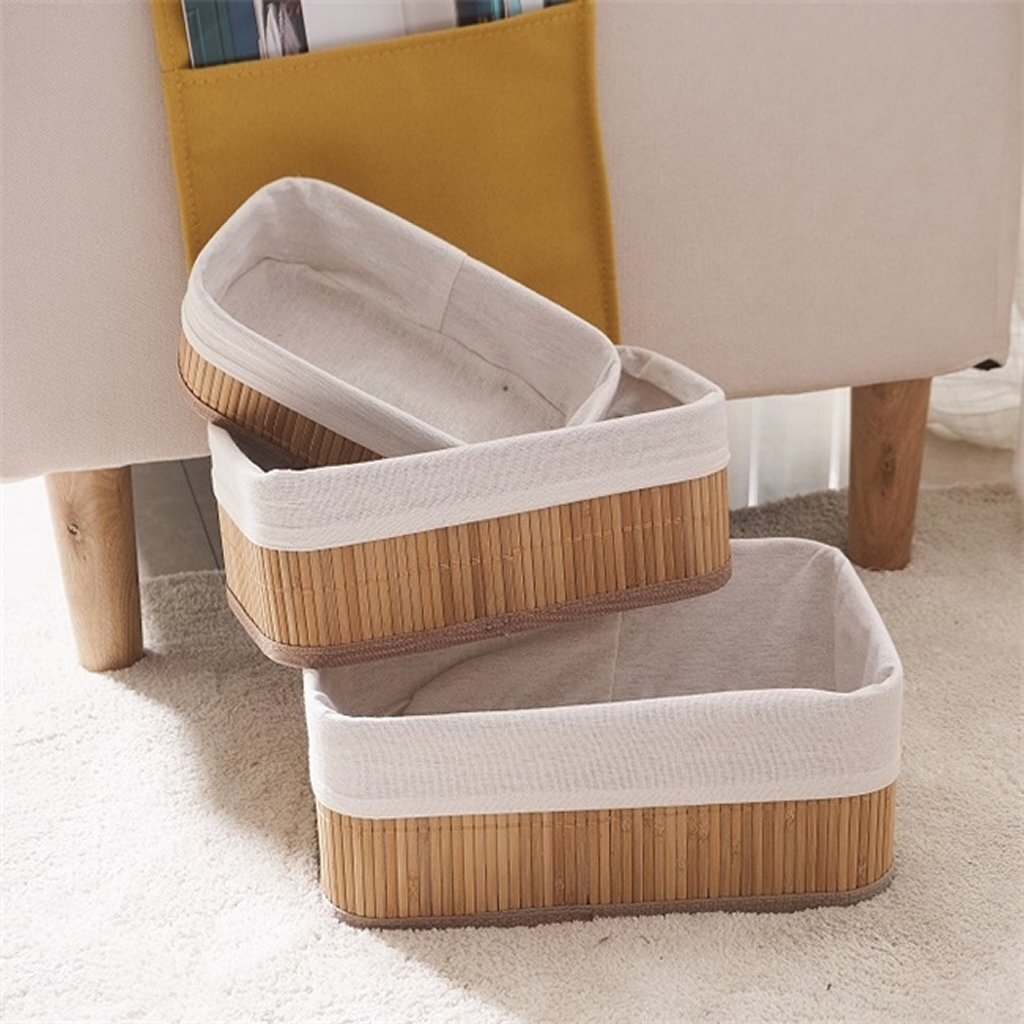 Homestyle Pro Paniers de rangement en bambou Homestyle 3 pièces blanc naturel