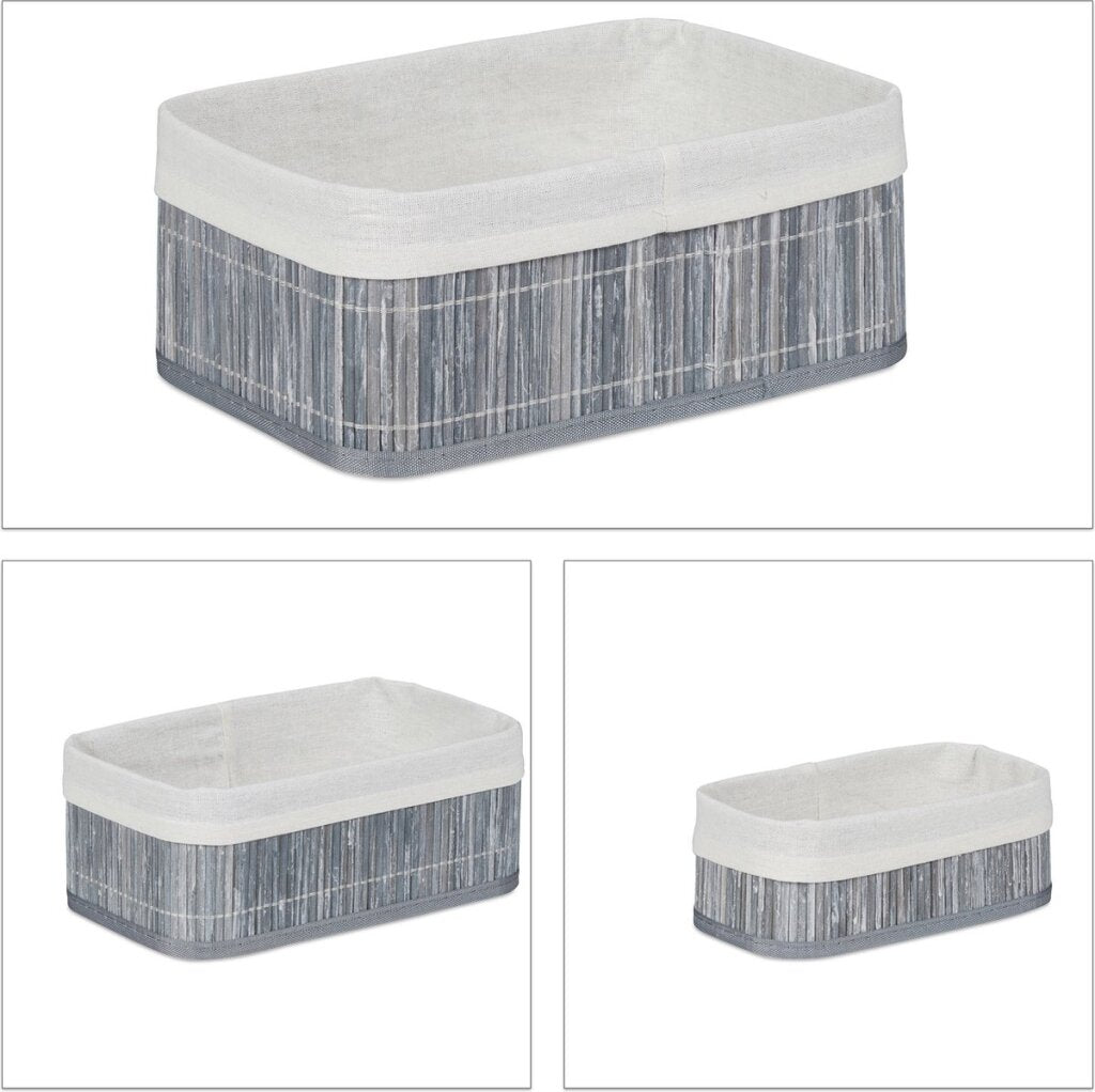 Paniers de rangement Basic en bambou 3 pièces gris blanc