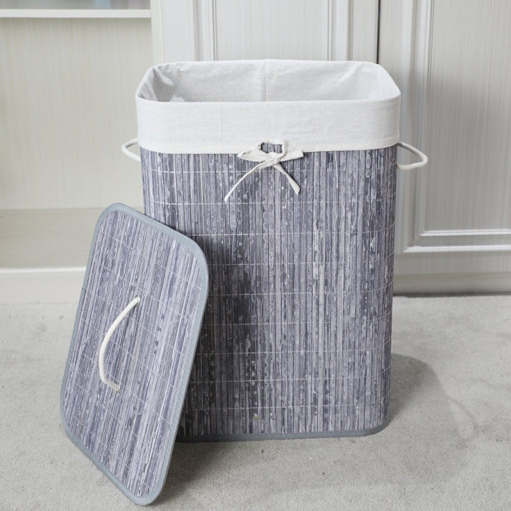 Panier à linge rectangulaire en bambou Homestyle pro 40x30x60 cm gris blanc
