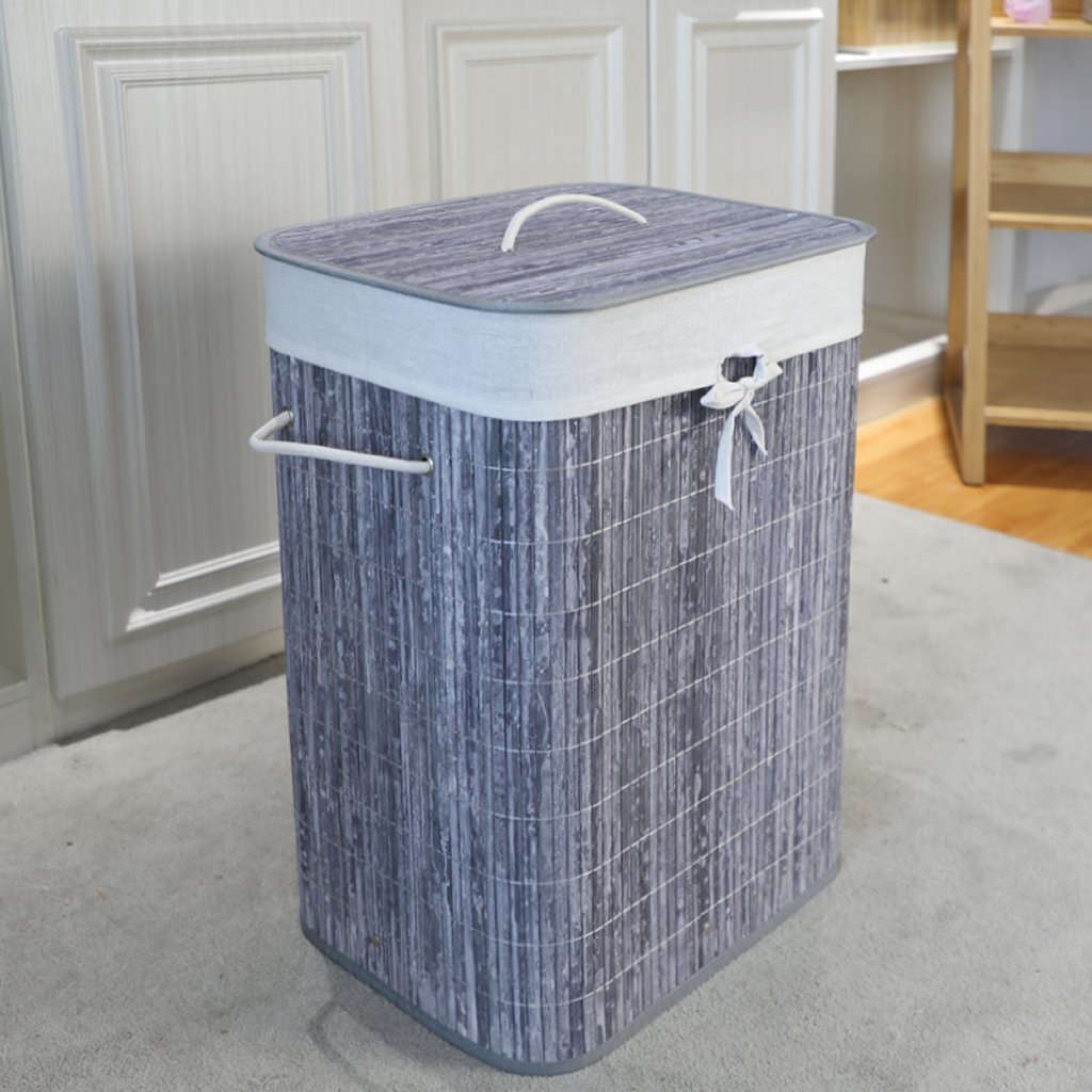 Panier à linge rectangulaire en bambou Homestyle pro 40x30x60 cm gris blanc