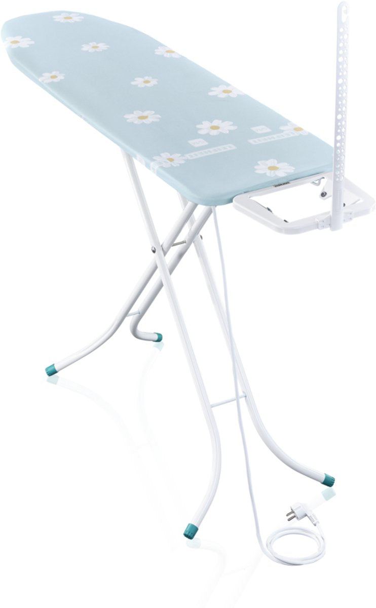 Leifheit table à repasser classic m basic plus - surface de repassage 120x38 - fleur bleu clair