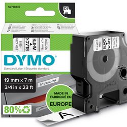 Rubans Dymo d1 polyester 19mmx7m noir et blanc brillant
