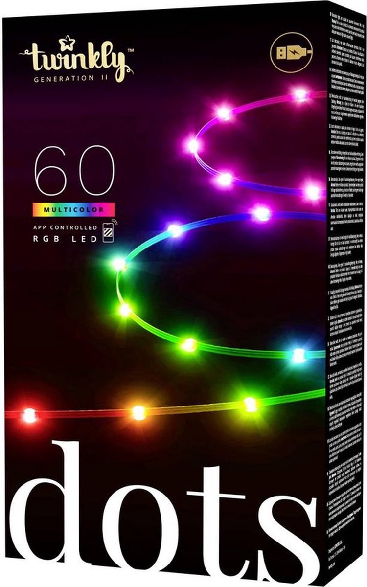 Twinkly dots – cordon lumineux LED flexible contrôlé par application 60 RVB (16 millions de couleurs) fil transparent de 3 mètres