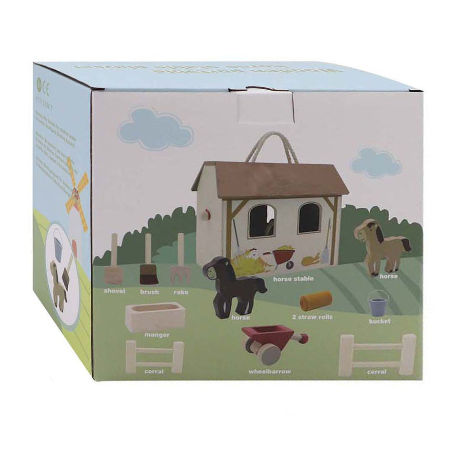 Ensemble de jeu portable pour écurie en bois, 13 pièces.