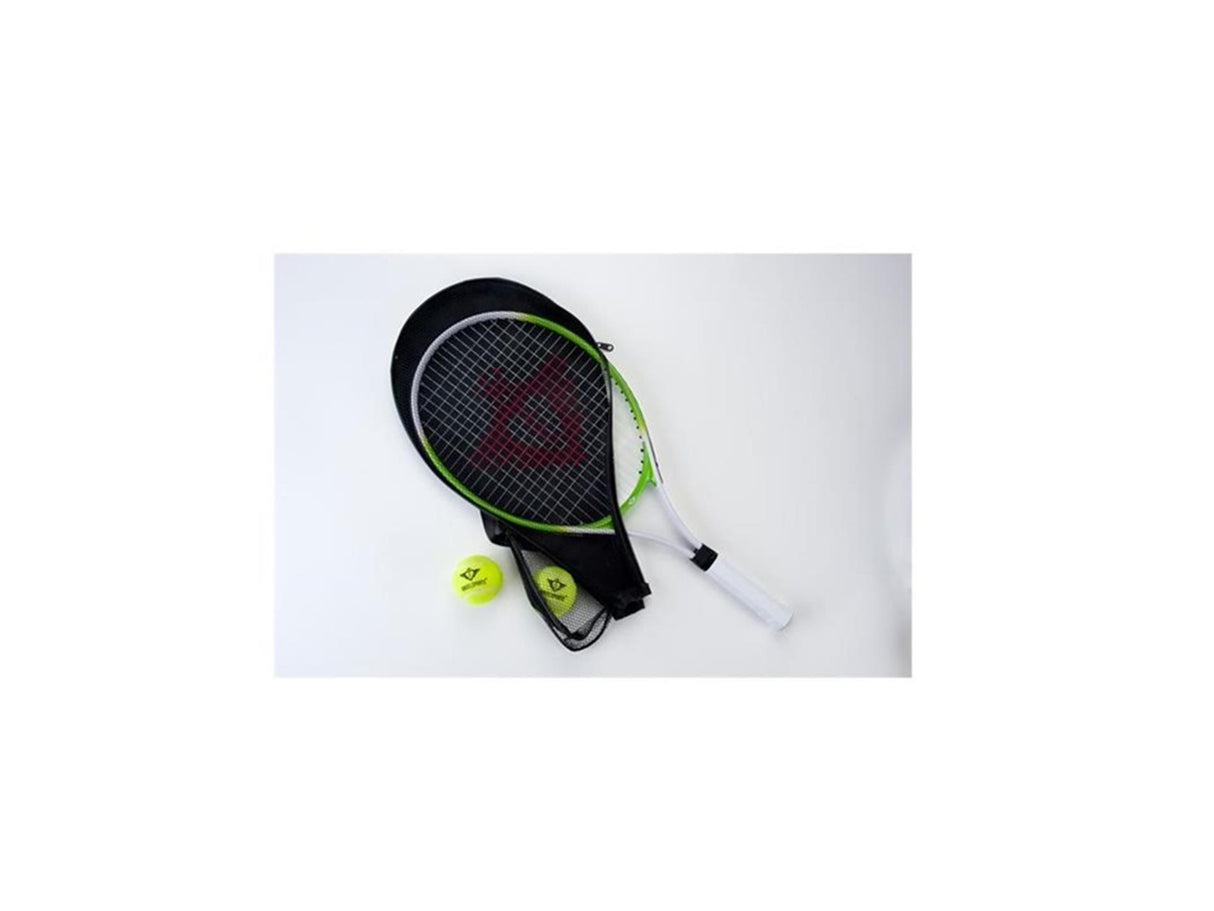 Racket de tennis avec couverture et 2 balles - vert