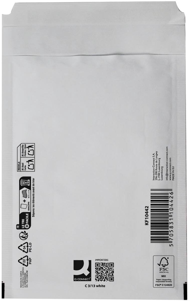 Enveloppes à bulles Q-connect, blanches, 3-c, 170 x 225 mm, boîte de 100 pièces