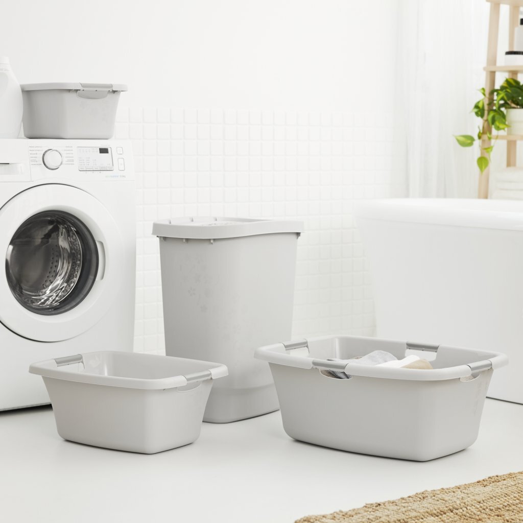 Rotho panier à linge fleurs 25l gris froid