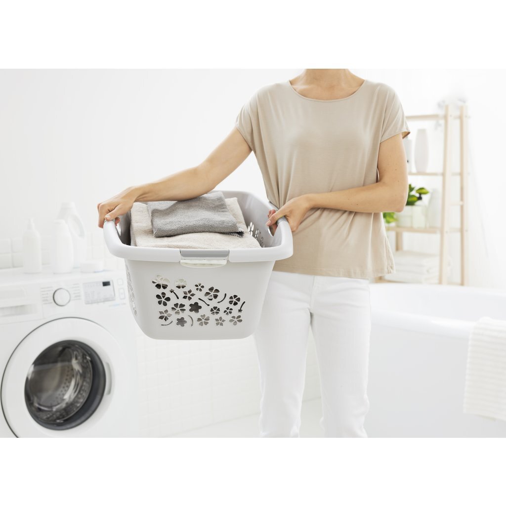 Rotho panier à linge fleurs 50l gris