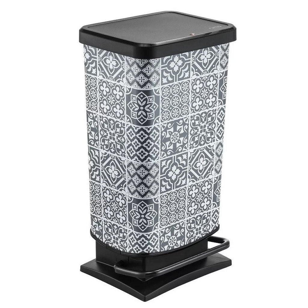 Rotho paso poubelle à pédale carrelage 40l gris noir