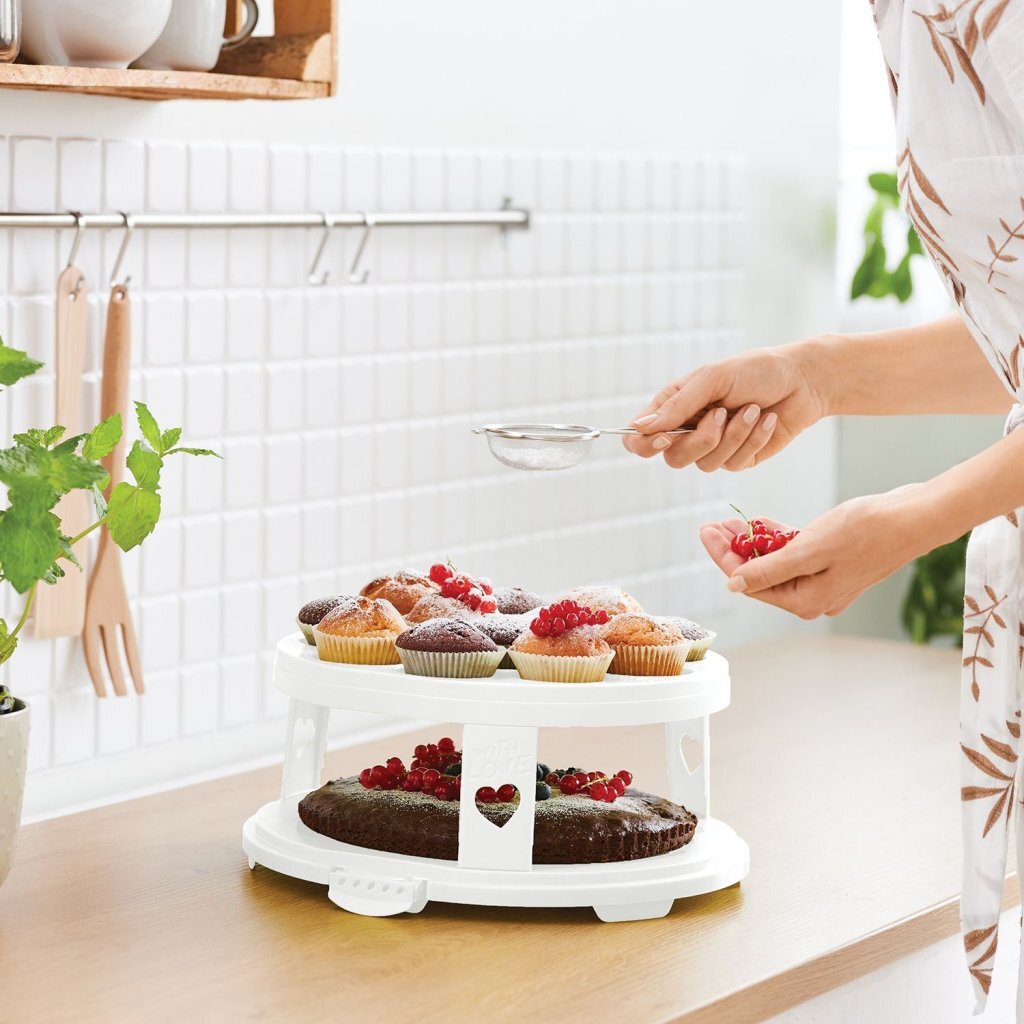 Rotho boîte à gâteaux frais xl + supports à cupcakes 35,5x34,5x26 cm blanc transparent