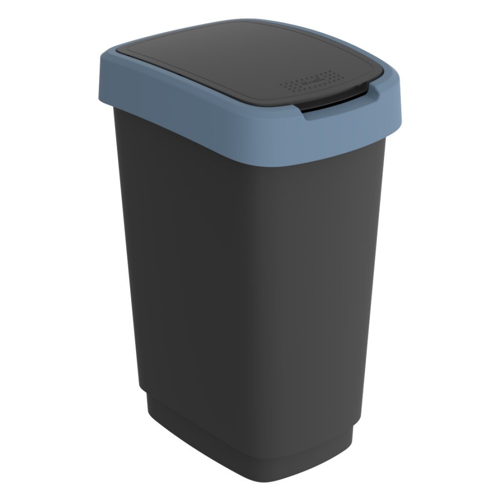 Poubelle Rotho Twist avec couvercle pivotant 25 l - noir bleu - sans BPA - avec 6 autocollants pour différents flux de déchets