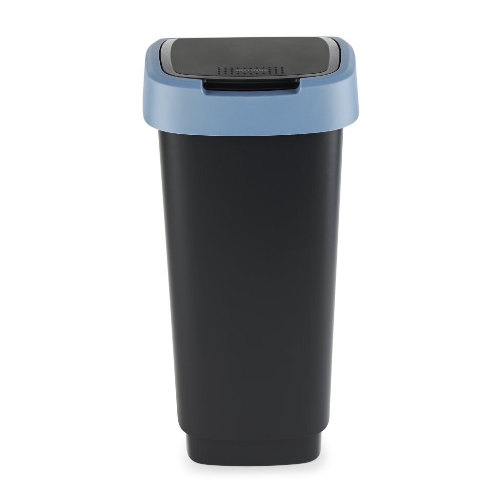 Poubelle Rotho Twist avec couvercle pivotant 25 l - noir bleu - sans BPA - avec 6 autocollants pour différents flux de déchets