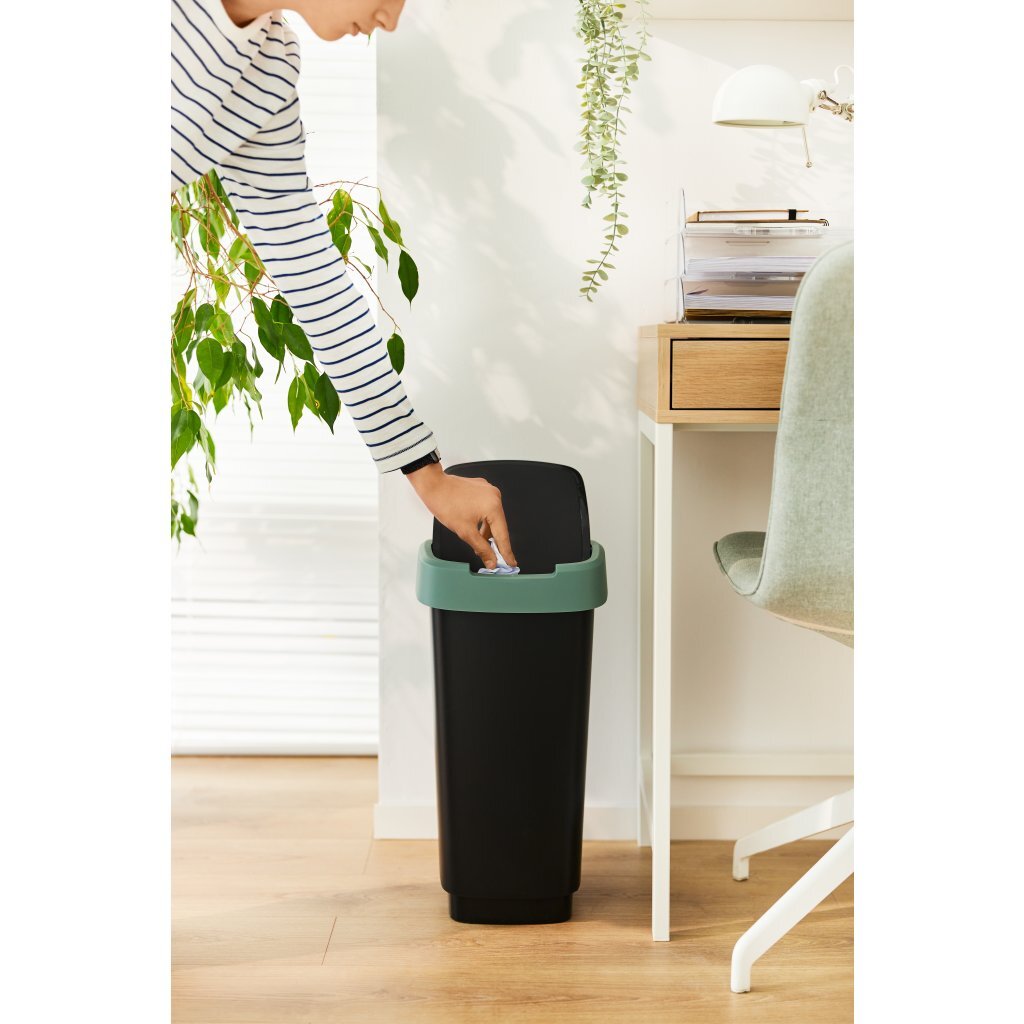 Poubelle Rotho twist 50l vert gui anthracite