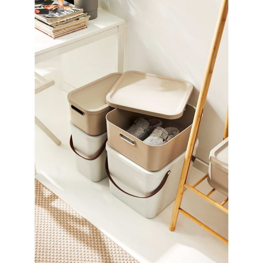 Rotho boîte de rangement décoration albula light 12 l cappuccino | 2 pièces