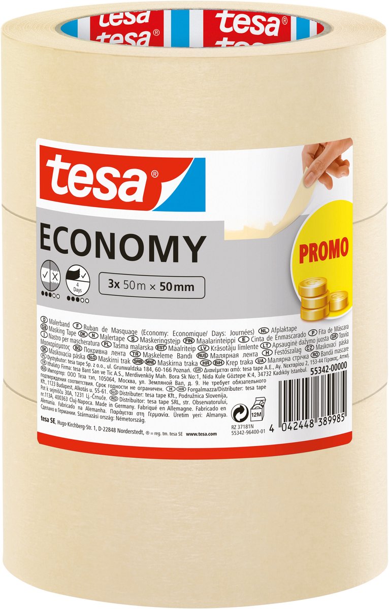 Ruban de masquage Tesa ruban de peintre universel beige pour presque toutes les surfaces - ruban de masquage 3x50m x 50mm