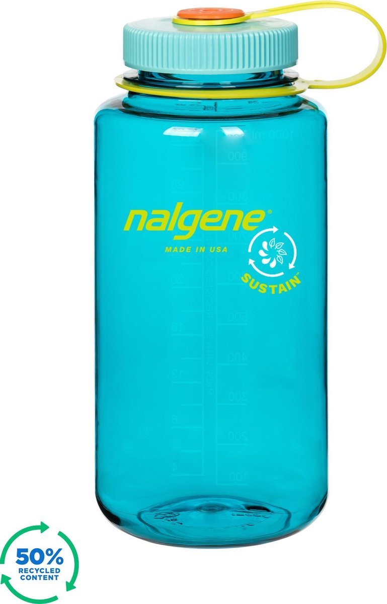 Nalgene - bouteille à large goulot - gourde - bouteille d'eau - étanche - 1000 ml - sans bpa - sustain - céruléen