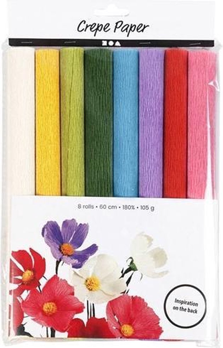 Creativ company papier crépon nuances de base 8 pièces 25x60 cm