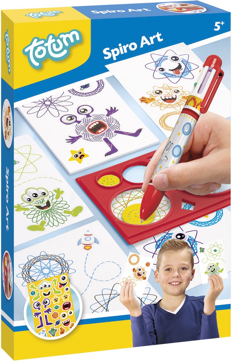 Kit de dessin pour spirographe Totum, kit de dessin incl. Stylo 6 couleurs et modèle réutilisable - Spiro Art 5+ Astuce cadeau Jouets créatifs pour garçons et filles