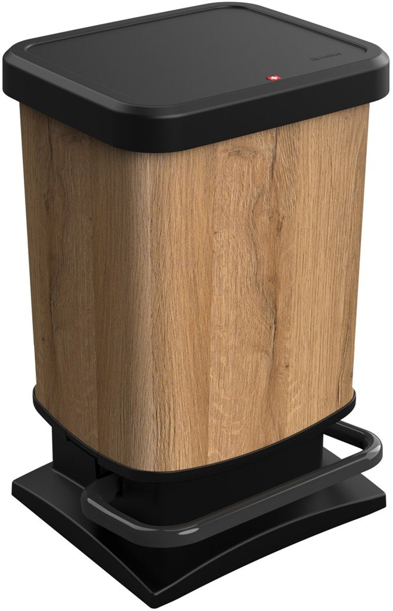 Poubelle à pédale Rotho Paso - poubelle 20l - sans BPA - aspect bois