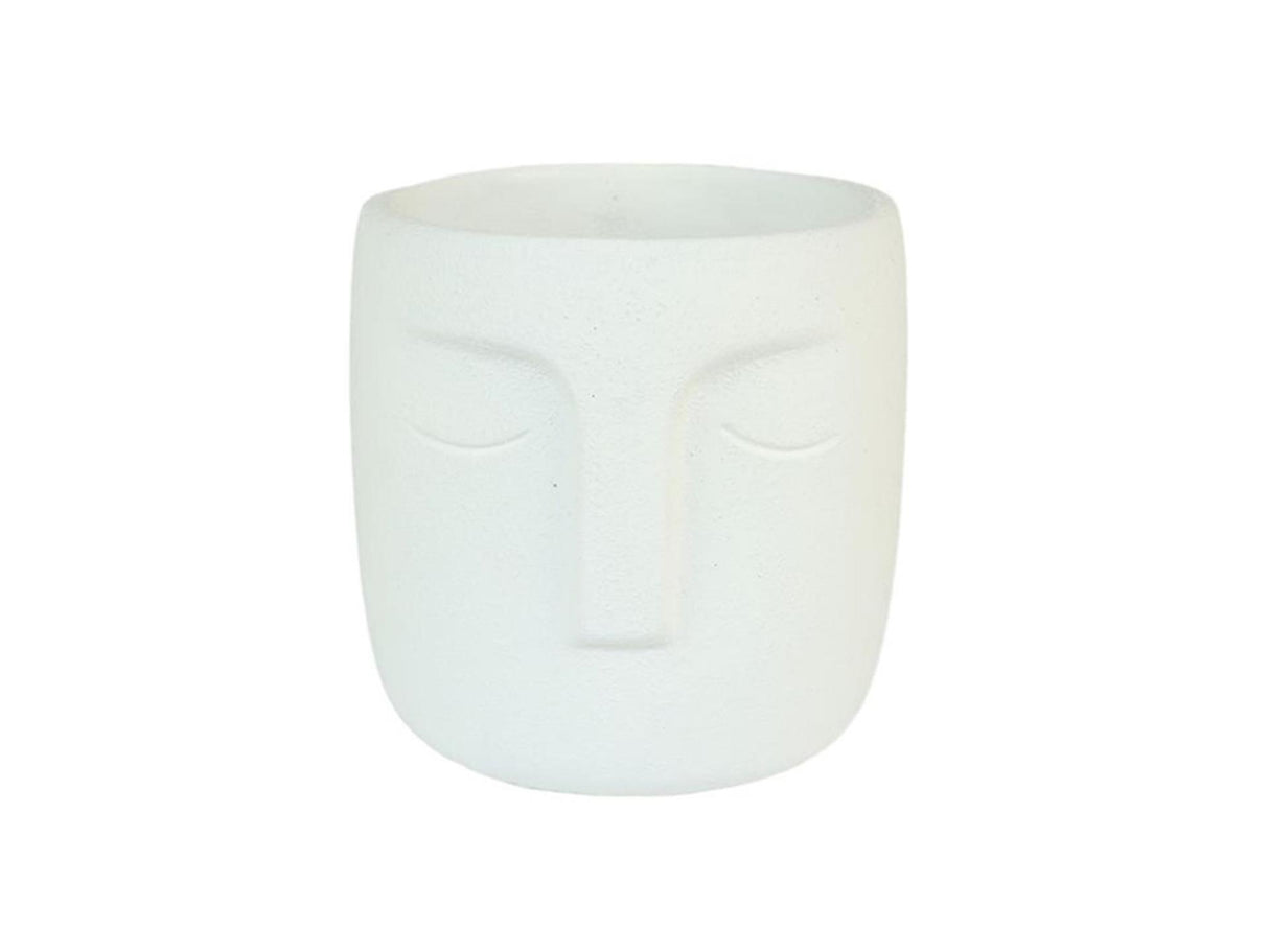 HBx pot de fleur naturel vivant dongo avec visage h14,8 cm blanc
