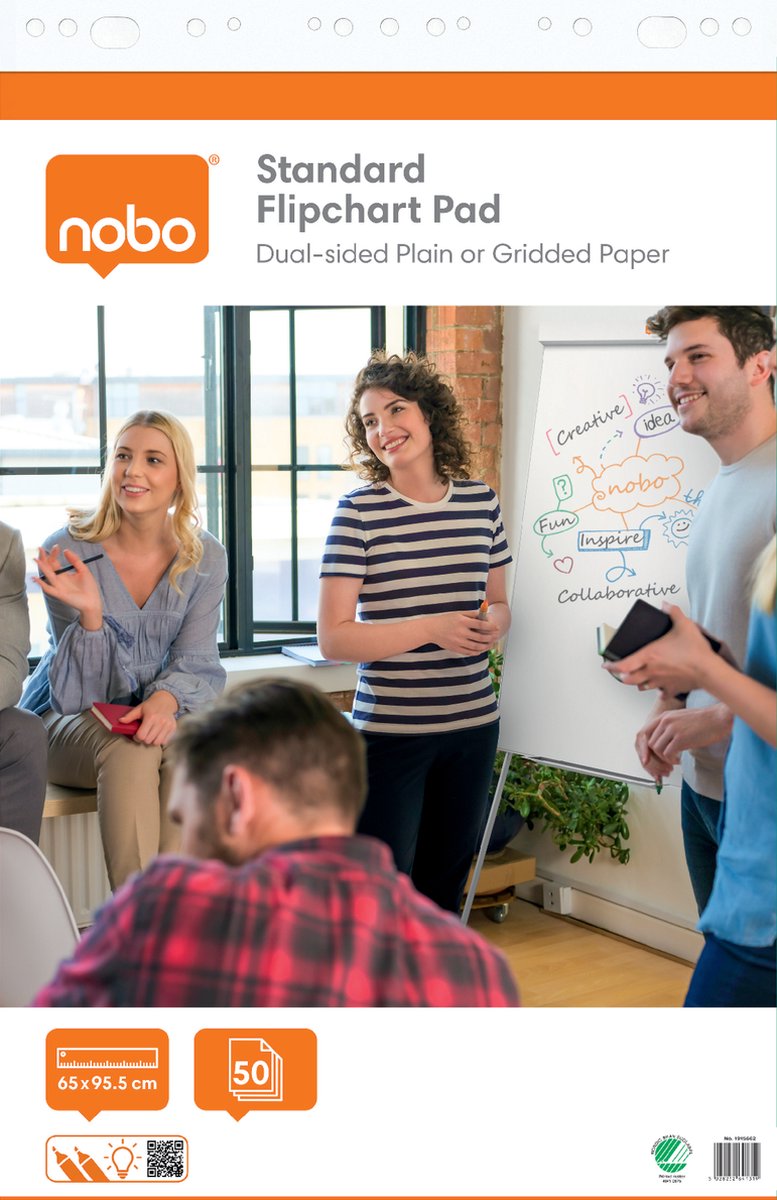 Papier paperboard standard Nobo en rouleau - 50 feuilles de papier double face à carreaux ou vierges - 65x95cm - 70 grammes