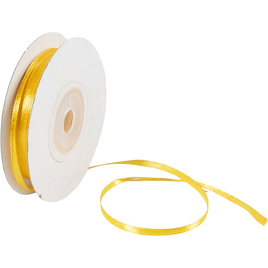 Ruban de satin Creativ company, l: 3 mm, jaune soleil, 30 m 1 rouleau
