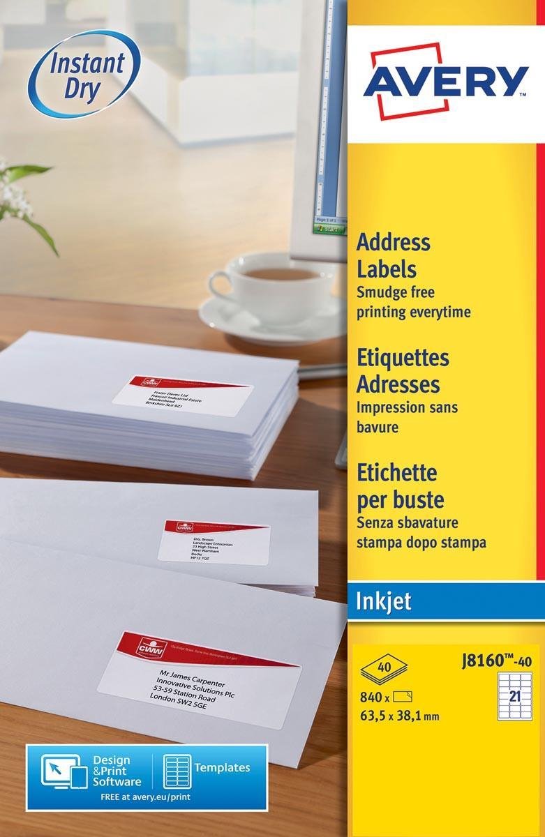 Etiquette d'adresse Avery blanche - jet d'encre - j8160
